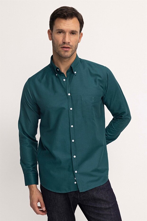 Chemise Tudors  pour homme, coupe classique, col boutonné, poche brodée, coupe régulière, tissu Oxford, col boutonné