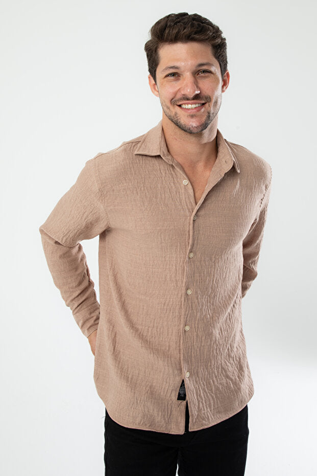 Chemise oversize en lin texturé gris fumé pour homme YXC Trend Maker