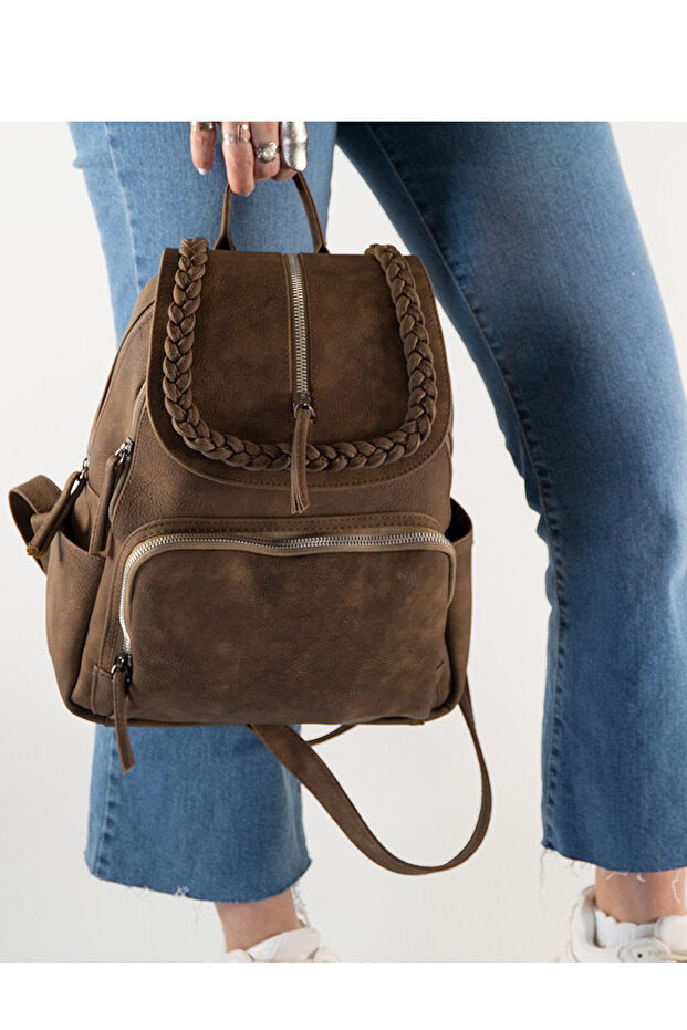 Sac à dos en cuir By Hakan  Gk20 Vienna pour femme, idéal au quotidien, rabat à motif tissé en V