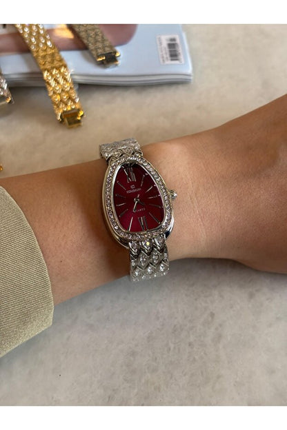 Montre-bracelet femme Bluemix Accessories SERENAY, modèle bordeaux en acier (cadeau inclus)