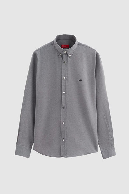 Chemise en coton brodé D'S Damat  Slim Fit Anthracite Oxford à col boutonné, facile à repasser