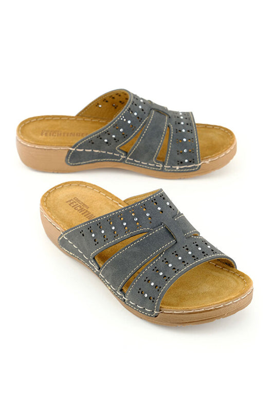 Pantoufles d'été pour femmes Gezer Feichtingen avec semelle intérieure en cuir véritable et semelle extérieure décontractée et confortable