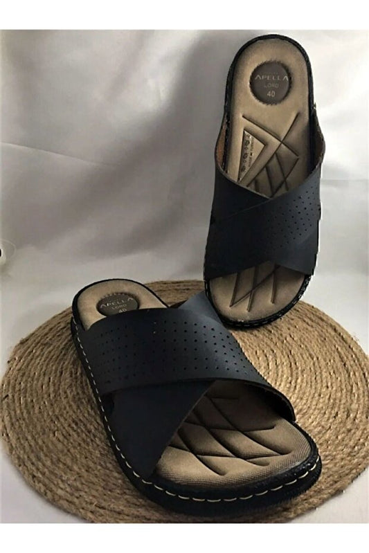 Apella  en cuir souple, pantoufles orthopédiques pour hommes, semelle légère et soutien, projet préventif noir