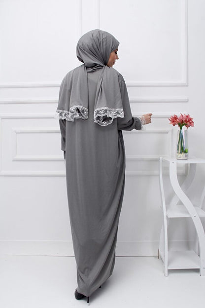 Robe de prière saisonnière en dentelle pour femme de la collection Kutay, avec foulard intégré, tenue de prière respirante