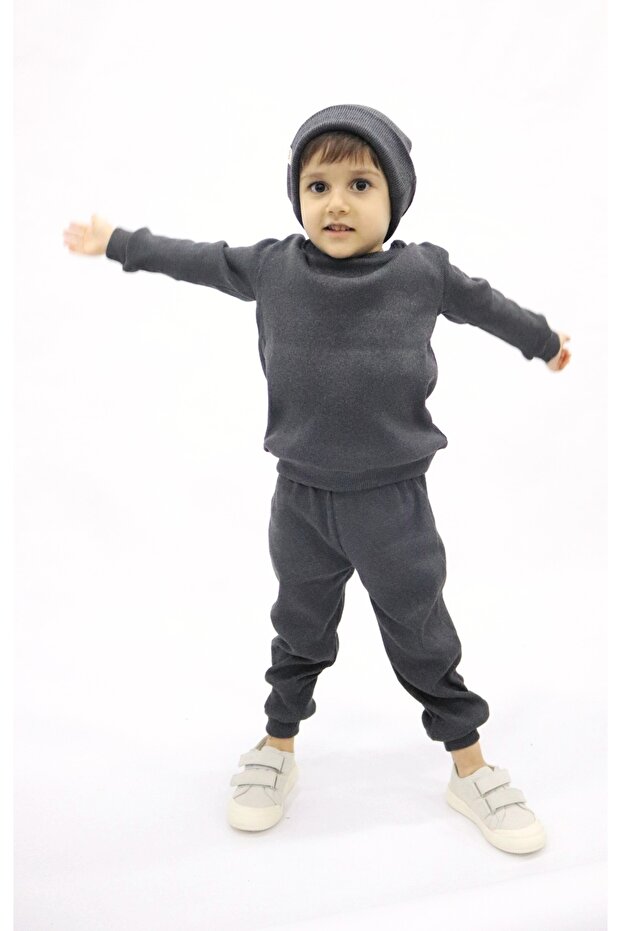 Ensemble 3 pièces PUMPKIN  Anthracite Mélange - Côtes fumées unisexe pour bébé et enfant