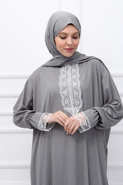 Robe de prière saisonnière en dentelle pour femme de la collection Kutay, avec foulard intégré, tenue de prière respirante