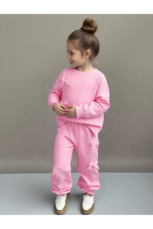 Ensemble haut et bas rose pour filles BYMEER avec détail ruban