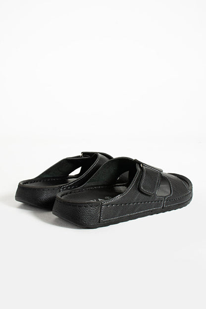 Pantoufles Enova  Birrbazaar pour hommes, semelle orthopédique, fermeture velcro ajustable, élégantes, intérieur et extérieur en cuir (synthétique).