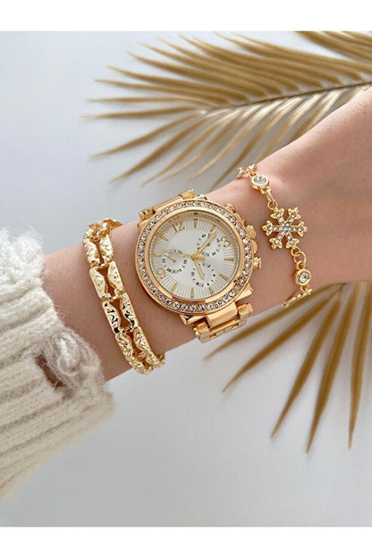 Montre femme Arzu Boutique avec bracelet en métal doré et ensemble bracelet assorti