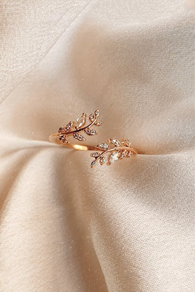 Bague pour femme Lotus Silver Acacia Flower Vine plaquée or rose 14 carats