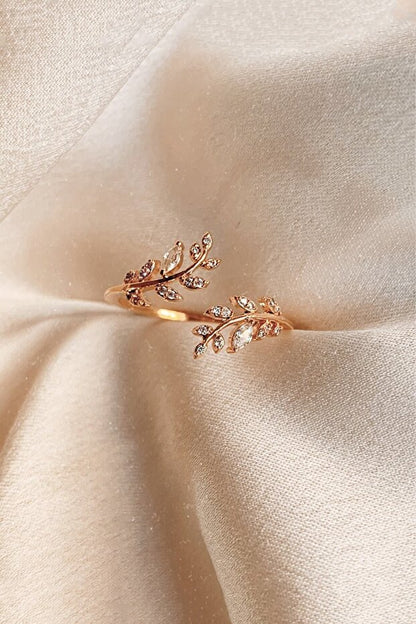 Bague pour femme Lotus Silver Acacia Flower Vine plaquée or rose 14 carats