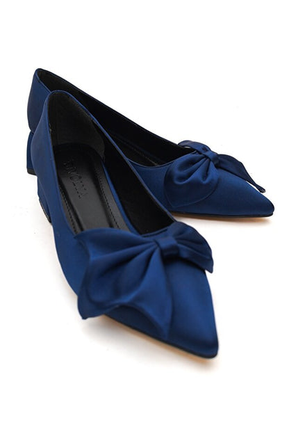 Chaussons à talons hauts Camil bleu marine en satin avec nœud (4 cm) de la boutique DURU'S BOUTIQUE