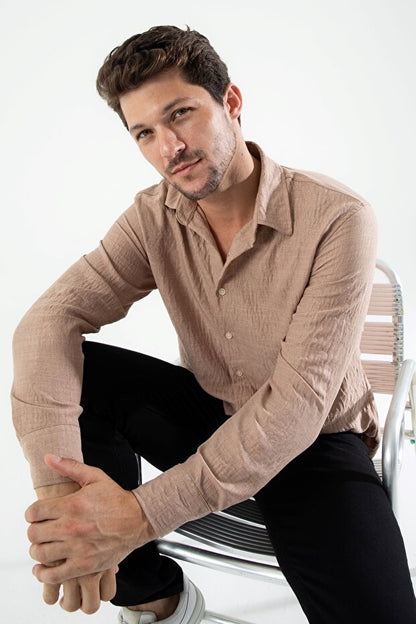 Chemise oversize en lin texturé gris fumé pour homme YXC Trend Maker