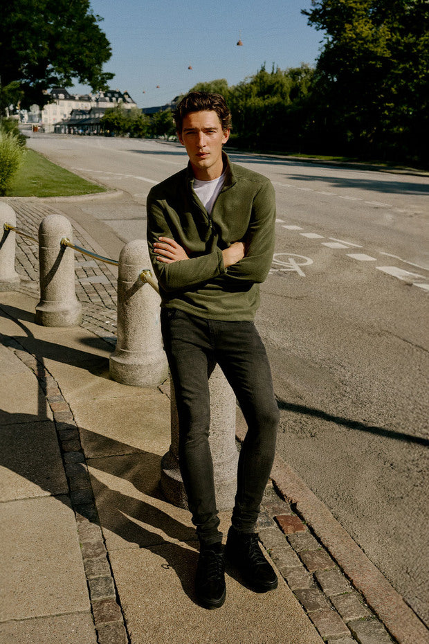 Sweat-shirt polaire AC&Co / Altınyıldız Classics  pour homme, kaki, anti-boulochage, coupe standard, col montant, résistant au froid
