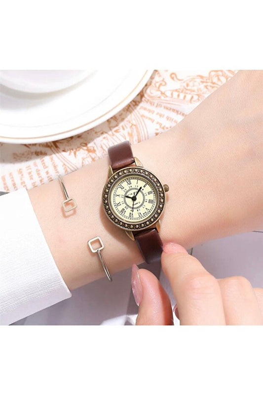 Horloge ronde vintage et rétro Toz Vintage Evolve marron à chiffres romains