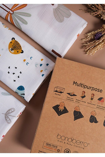 Ensemble de 3 couvertures en mousseline Bondberro - 100 % coton, certifié Oeko-Tex, 80 x 80 cm