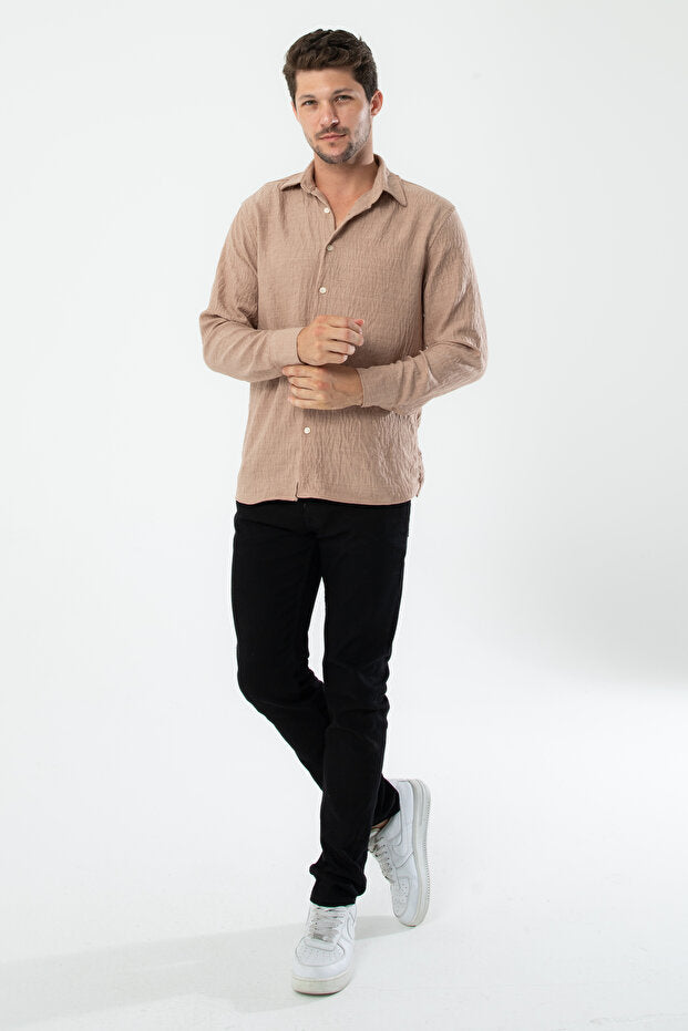 Chemise oversize en lin texturé gris fumé pour homme YXC Trend Maker