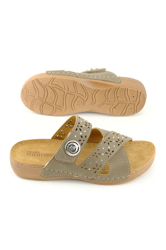 Chaussures d'été pour femmes Gezer Feichtingen avec semelle intérieure en cuir véritable, fermeture Velcro unique, réglables, semelle confortable, pour un usage quotidien.