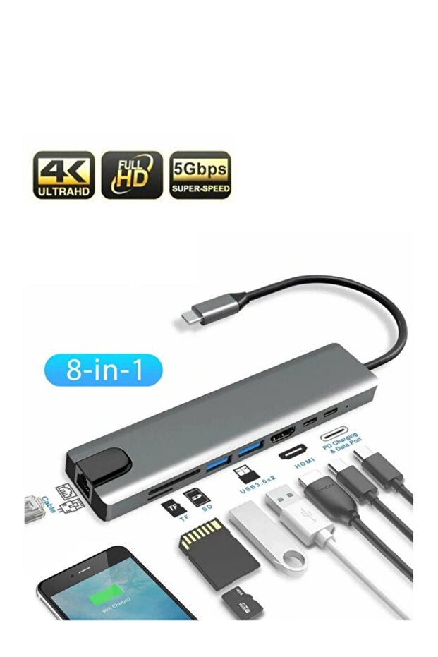 Adaptateur convertisseur hub USB Type-C 8 en 1 Golden Tech compatible Macbook Pro Air, USB, HDMI et micro SD