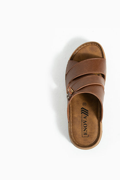 Pantoufles orthopédiques pour hommes Enova Birrbazaar, à double semelle, boucle et coutures apparentes, élégantes pour la maison et l'extérieur, en cuir (synthétique).