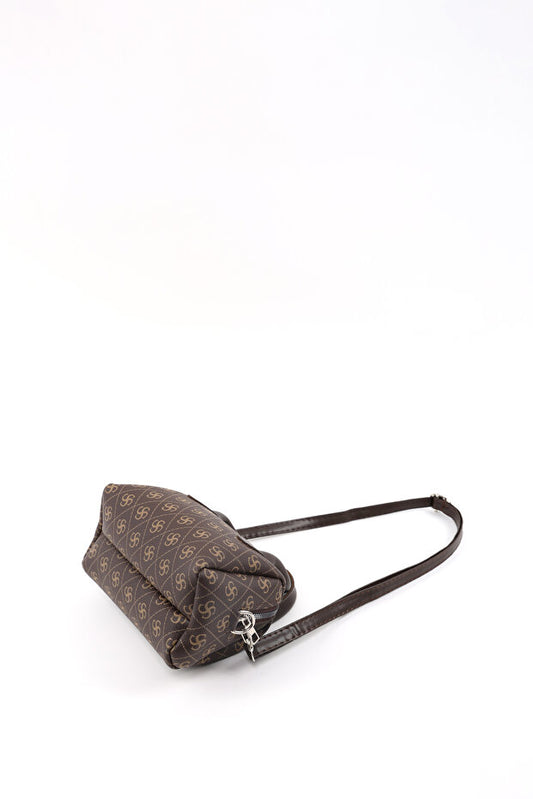 Sac à main Shaka  à imprimé monogramme marron Shk184 en similicuir, à un compartiment zippé, porté épaule