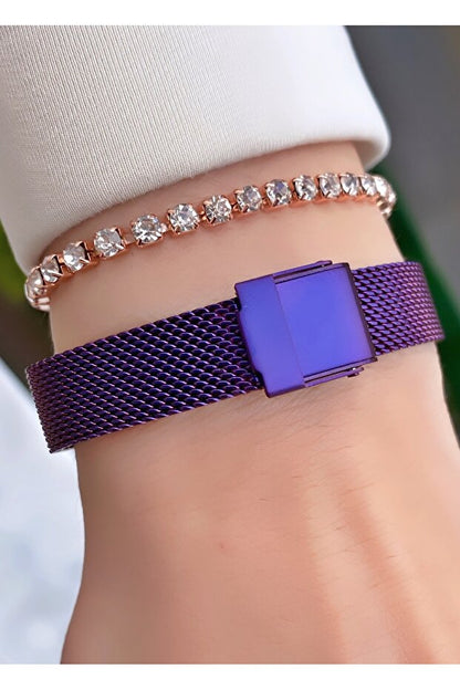 Montre femme Ferrucci , bracelet en acier violet, garantie 2 ans