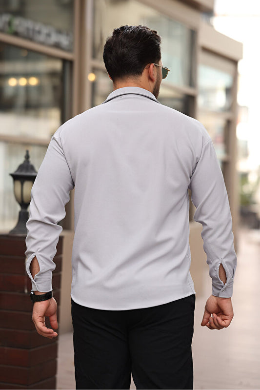 Chemise homme Plus1 demi-coupe oversize à manches longues, facile à repasser, en tissu double face respirant et absorbant la transpiration -801-Noir