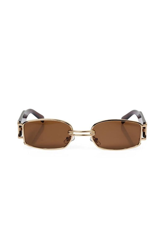 Lunettes de soleil TomyHelf  pour femmes, style rétro rectangulaire, monture marron, verres marron, sans anneau ni logo.
