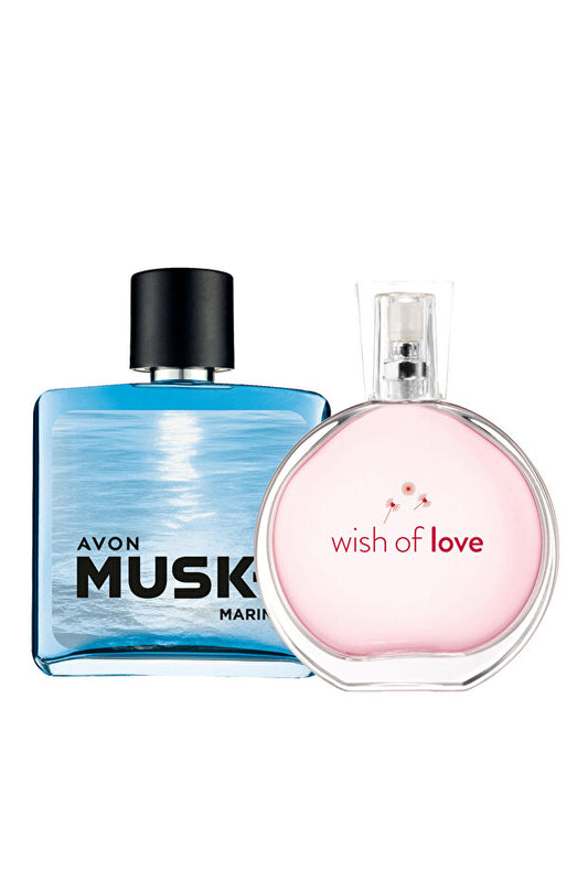 Coffret de parfum Avon Wish Of Love pour femme et Musk Marine pour homme