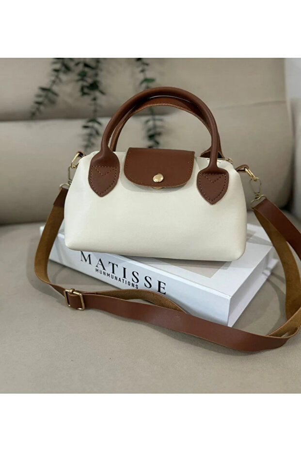 Sac à main et bandoulière pour femme, petit modèle, couleur  crème, avec anses en similicuir