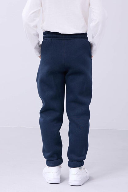 Pantalon de survêtement unisexe pour enfant Perendi , bleu marine, confortable, doublé polaire et élastiqué, avec poches