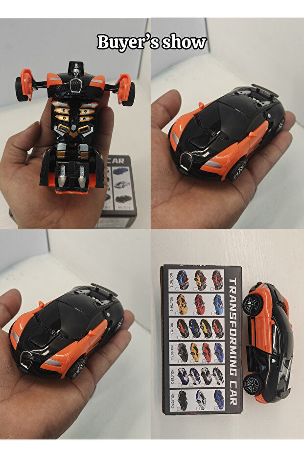 Robot transformable en un clic, couleur orange, avec collision automatique. Cadeau  pour garçon. Voiture jouet double forme interactive père-fils.