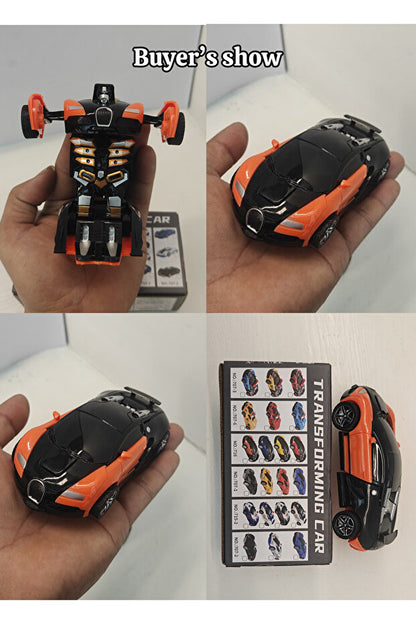 Robot transformable en un clic, couleur orange, avec collision automatique. Cadeau  pour garçon. Voiture jouet double forme interactive père-fils.