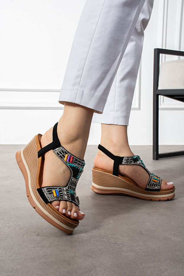 Sandales pour femmes à talon compensé et détails en pierre MERVESTORE