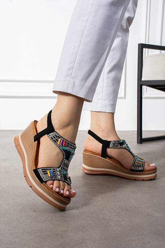 Sandales pour femmes à talon compensé et détails en pierre MERVESTORE