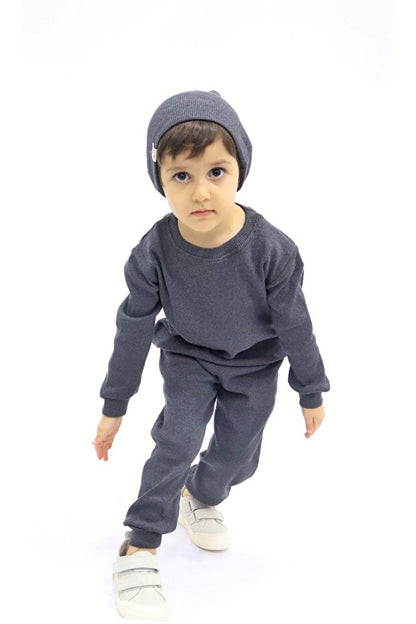 Ensemble 3 pièces PUMPKIN  Anthracite Mélange - Côtes fumées unisexe pour bébé et enfant