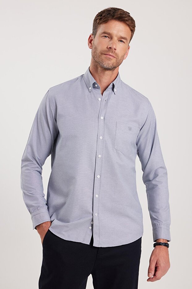 Chemise Tudors  pour homme, coupe classique, col boutonné, poche brodée, coupe régulière, tissu Oxford, col boutonné