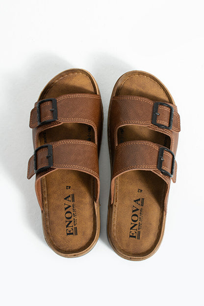 Pantoufles orthopédiques pour hommes Enova  Birrbazaar en cuir (synthétique), à double semelle, réglables par boucle et élégantes, pour l'intérieur et l'extérieur.