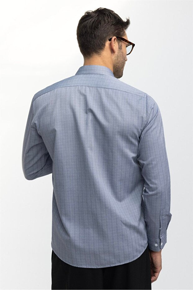 Chemise grise Tudors Classic Fit à manches longues et col cravate en coton fin rayé