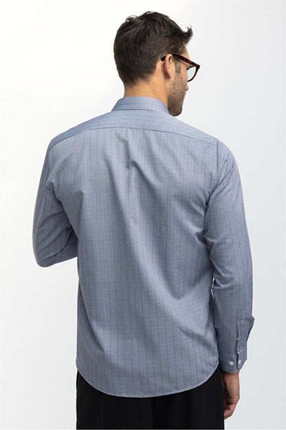 Chemise grise Tudors Classic Fit à manches longues et col cravate en coton fin rayé