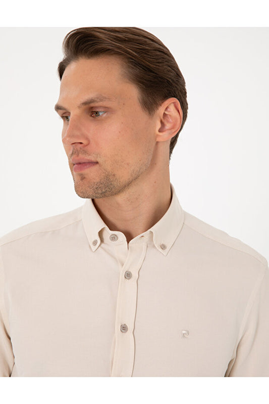 Chemise Pierre Cardin  kaki Oxford coupe slim, repassage facile 50306996-VR027