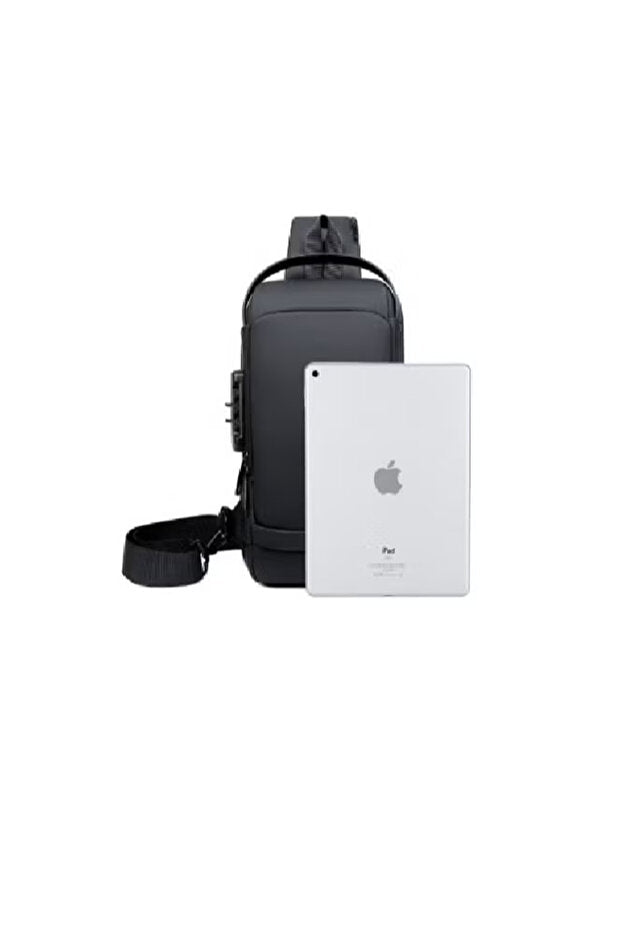 Sac bandoulière antivol noir générique , sac à dos de poitrine étanche avec port de chargement USB, sac à dos bandoulière