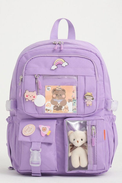 Sac à dos scolaire Roxbros  Kawaii style coréen avec accessoires pour filles et garçons, lilas