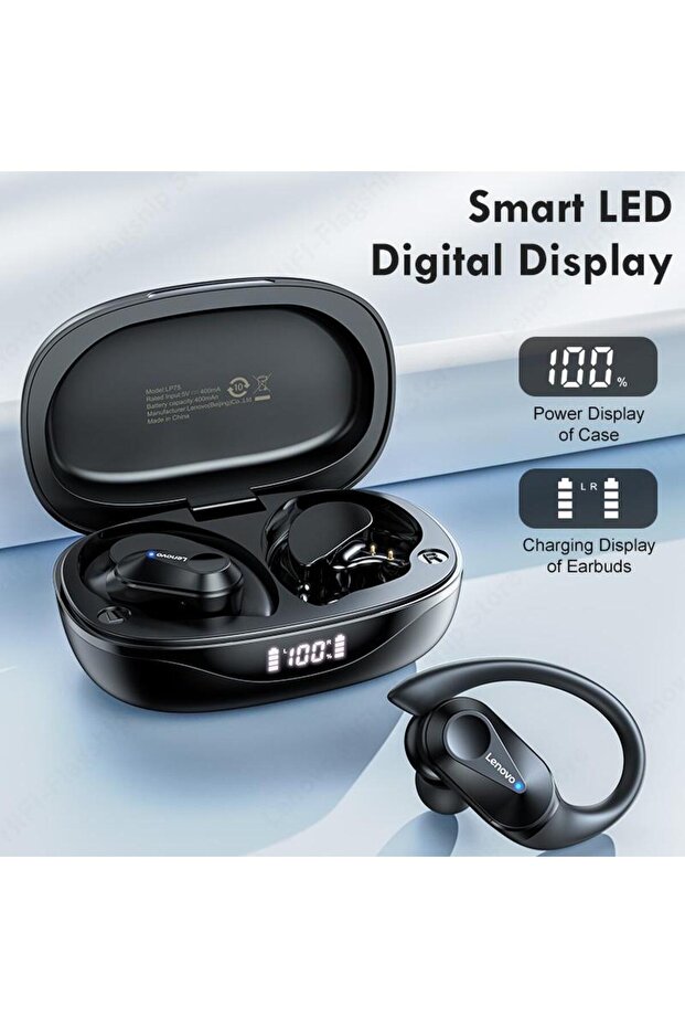 Écouteurs intra-auriculaires de sport Bluetooth LENOVO  Thinkplus LP75 avec indicateur de charge Noir