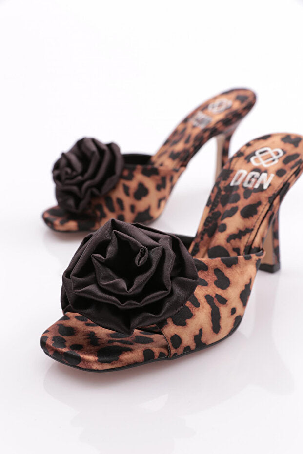 Pantoufles à talons hauts pour femmes Dgn, motif léopard et détails roses 7416535