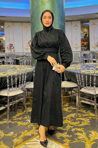 Robe de soirée authentique Ceylan en jacquard noir