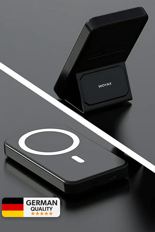 Batterie externe Woyax MagSafe avec support, 10 000 mAh, charge rapide et portable, compatible avec iPhone 11, 12, 13, 14, 15, 16 et 17, Samsung et Xiaomi.