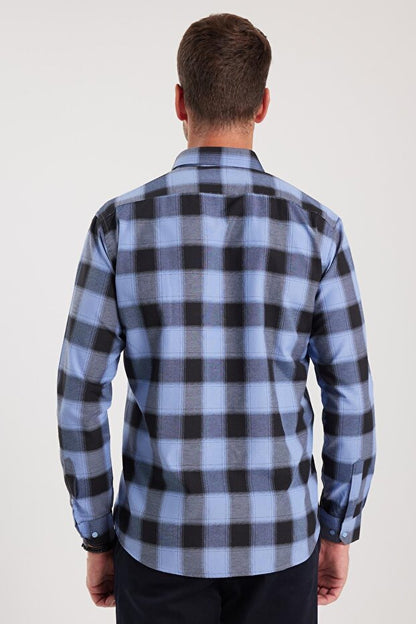 Chemise Tudors  pour homme, coupe classique, col boutonné, petits carreaux, en coton bleu marine