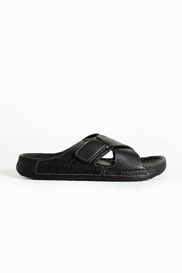 Pantoufles Enova  Birrbazaar pour hommes, semelle orthopédique, fermeture velcro ajustable, élégantes, intérieur et extérieur en cuir (synthétique).
