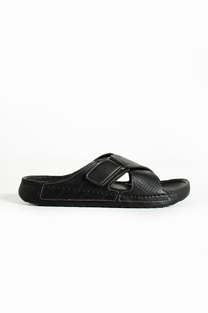 Pantoufles Enova  Birrbazaar pour hommes, semelle orthopédique, fermeture velcro ajustable, élégantes, intérieur et extérieur en cuir (synthétique).